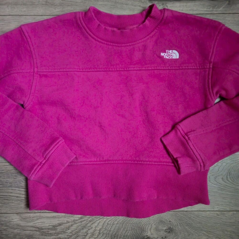 The North Face Camp Fleece Crewneck Sweatshirt Girls XS 6 Pink Cropped Pullover